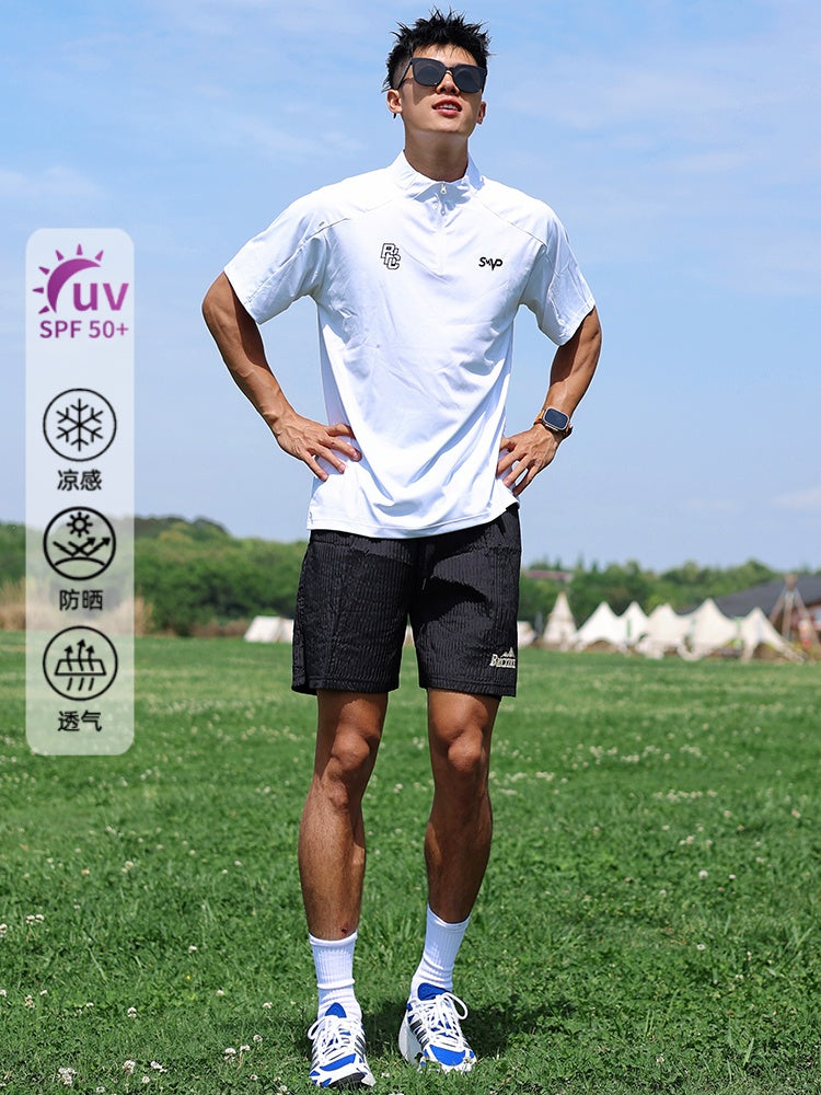 BKCXZICE idman və istirahət üçün qısaqol velosiped açıq fitnes məşqi köynəyi buz ipək sərin günəşdən qoruyan kişilər üçün tez quruyan geyim
