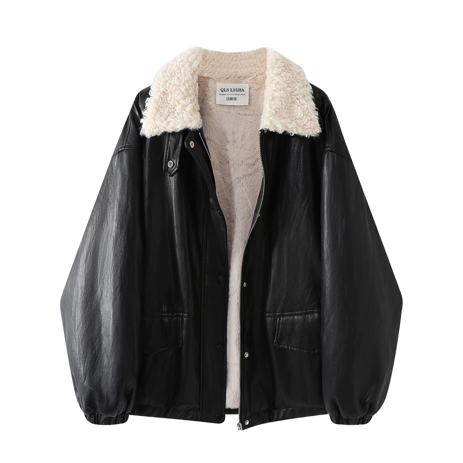 Cholisa Koreya üslubunda şık dəri gödəkçə, qadınlar üçün unikal və gözəl qış tüklü palto, 2025 yeni model, qalınlaşdırılmış.