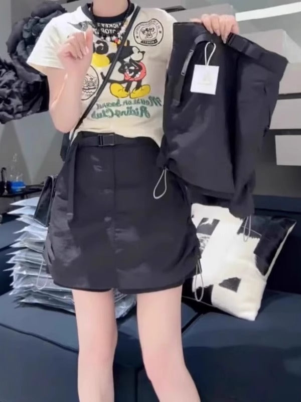 Böyük Ölçülü Qadınlar üçün Yay Yeni Nazik Armud Formalı Yüksək Belli Gündəlik Qısa Ətək, Kəmərli Yük Ətək Şalvarı