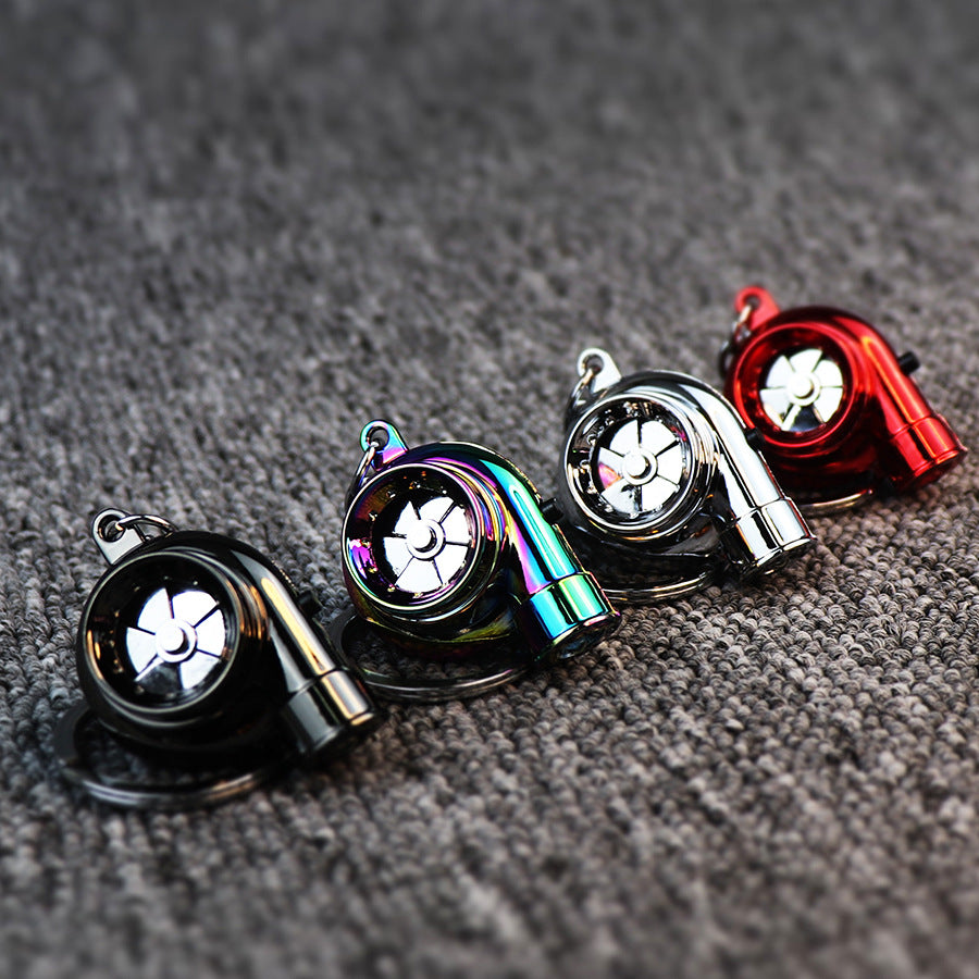 Audible TURBO car key ring, electric LED lights, turbine blade rotating key with pendant, creative decoration.