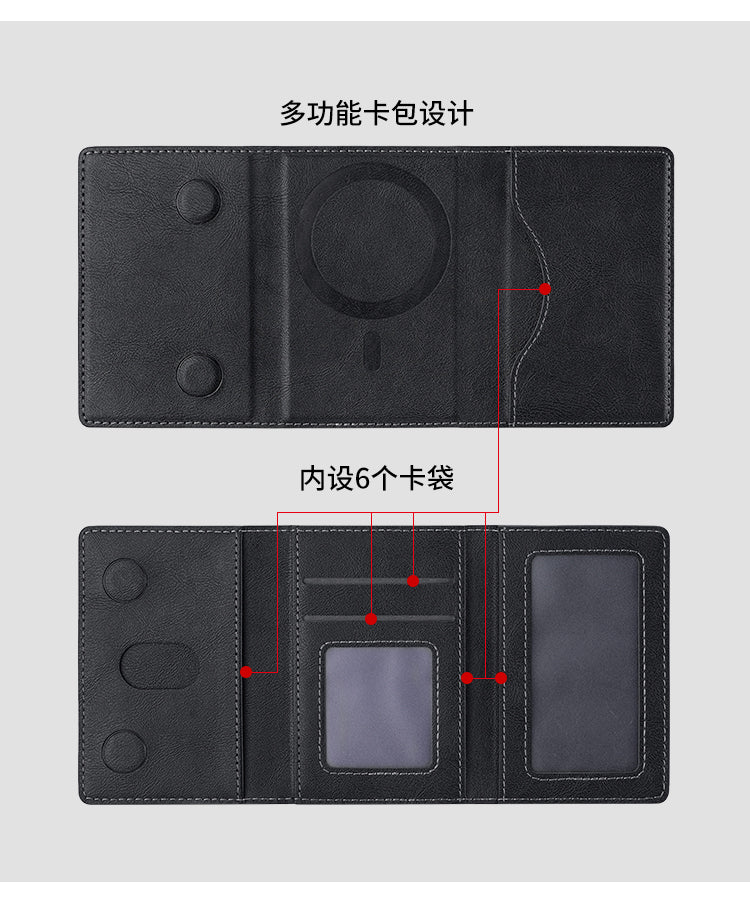 Bütün Apple iPhone modelləri ilə uyğun MagSafe maqnit telefon tutacağı və kart tutacağı. Çoxkartlı yuvası olan üçqat qatlanan çanta.