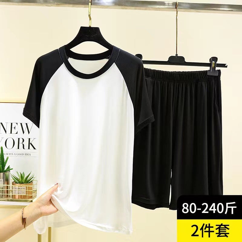 Kişi modal raglan pijama və pijama şalvar dəsti yay böyük ölçülü boş nazik gündəlik gündəlik xarici geyim ev geyimi iki parça dəst
