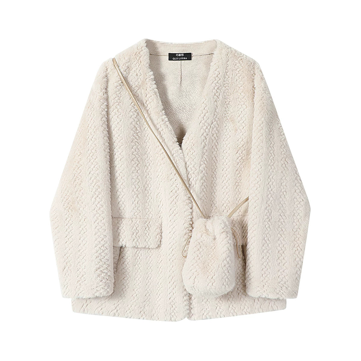 Cholisa-nın payız və qış üçün unikal və şık qısa, təsadüfi quzu yun paltosu.