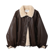 Cholisa Koreya üslubunda Amerika retro Merard qadın üçün yun astarlı palto, qalınlaşdırılmış dəri gödəkçə, qış motosiklet gödəkçəsi.