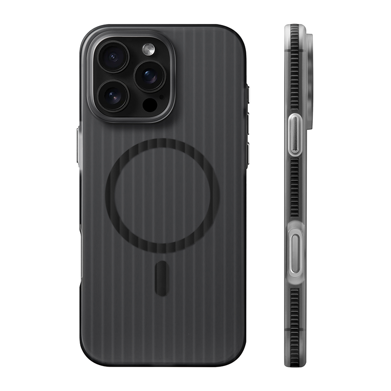 Sanlinba büzməli zolaqlı maqnit telefon qutusu Apple iPhone17ProMax/16/15 dəriyə bənzər şəffaf şaxtalı sürüşməyə qarşı MagSafe qoruyucu qutusu yeni təkmilləşdirilmiş sadə sərt qabıq üçün uyğundur