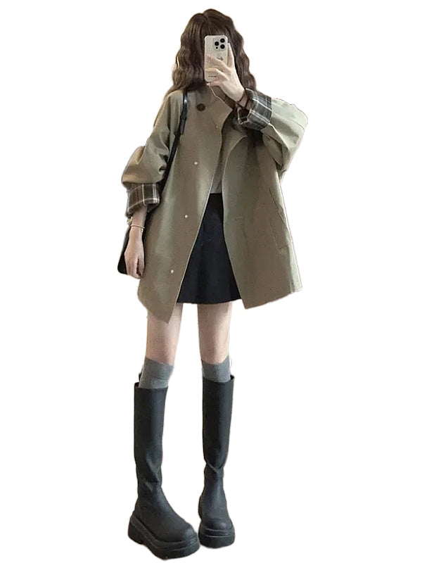 Qadınlar üçün Koreya üslubunda trençkot, Britaniya üslubunda, yeni 2026-cı ilin yazı, böyük ölçülü, böyük ölçülü qadınlar üçün zərif ayaq üstə yaxalıqlı qısa dəbli palto.