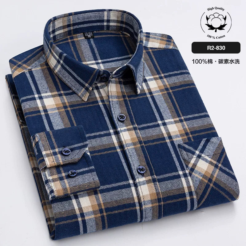 Paul 100% Pambıq Kişilər üçün Fırçalanmış Uzunqol Köynək, Gənc və Orta Yaşlı Kişilər üçün Gündəlik Pambıq Dama-dama Köynək, Böyük Ölçülü Kişi Geyimləri