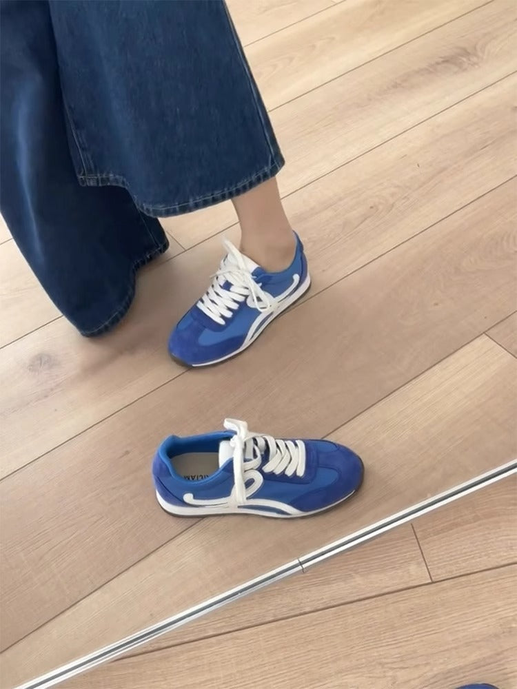 Qadınlar üçün möhtəşəm mavi platformalı Alman məşq ayaqqabıları, retro orijinal dəri, çoxfunksiyalı idman gündəlik ayaqqabıları, rəngli bağcıklı Cornetto ayaqqabıları.