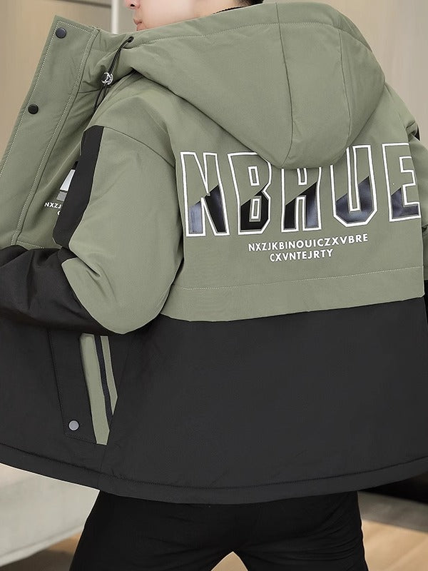 Yun astarlı və qalınlaşdırılmış kişi pambıqlı palto, dəbli Koreya üslubunda başlıqlı pambıqlı gödəkçə, şık, çox yönlü və isti kişi pambıqlı geyimləri