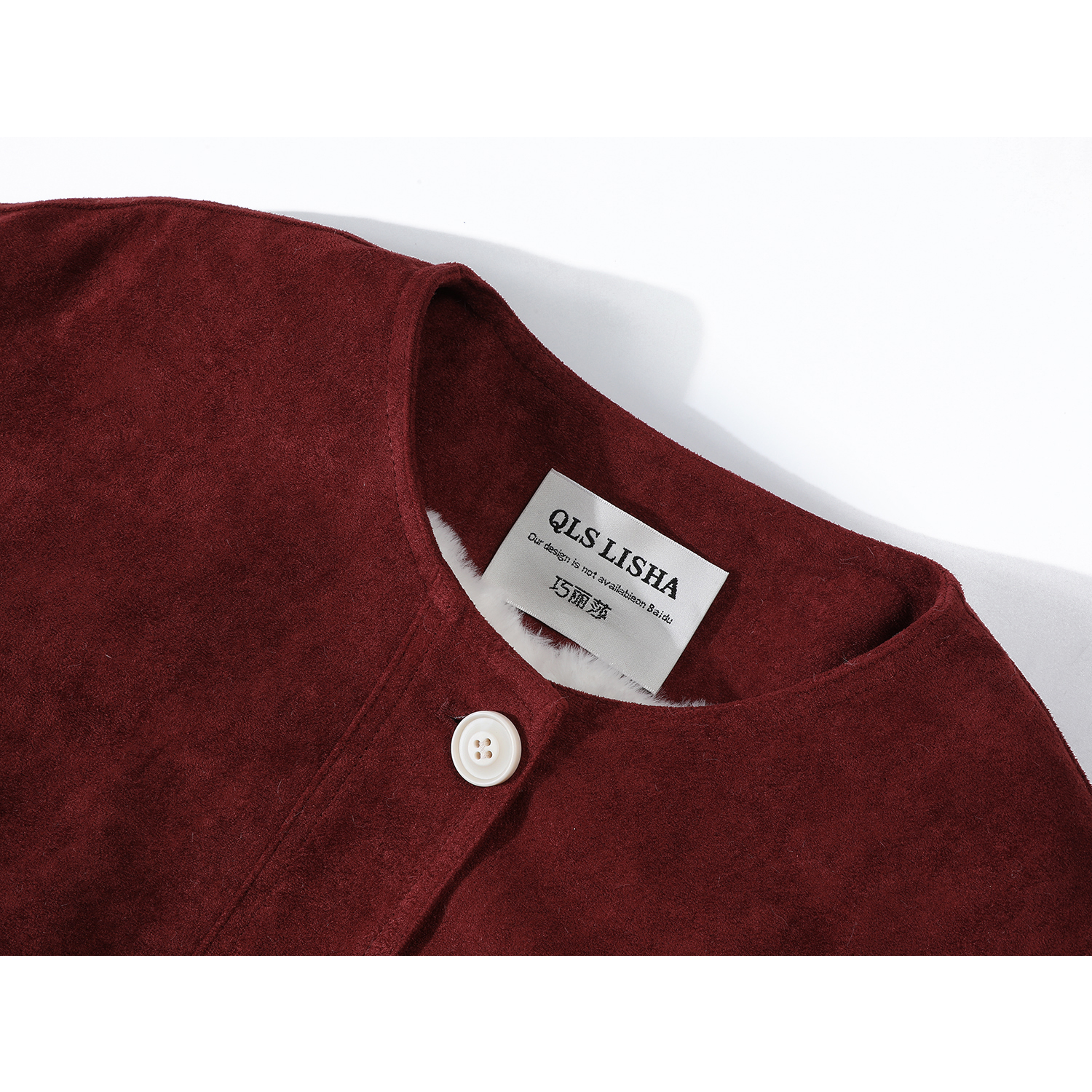 Cholisa'nın qadınlar üçün super şirin qırmızı retro zamşa quzu yun motosiklet pambıq paltosu, payız və qış, yun astarlı və qalınlaşdırılmış.