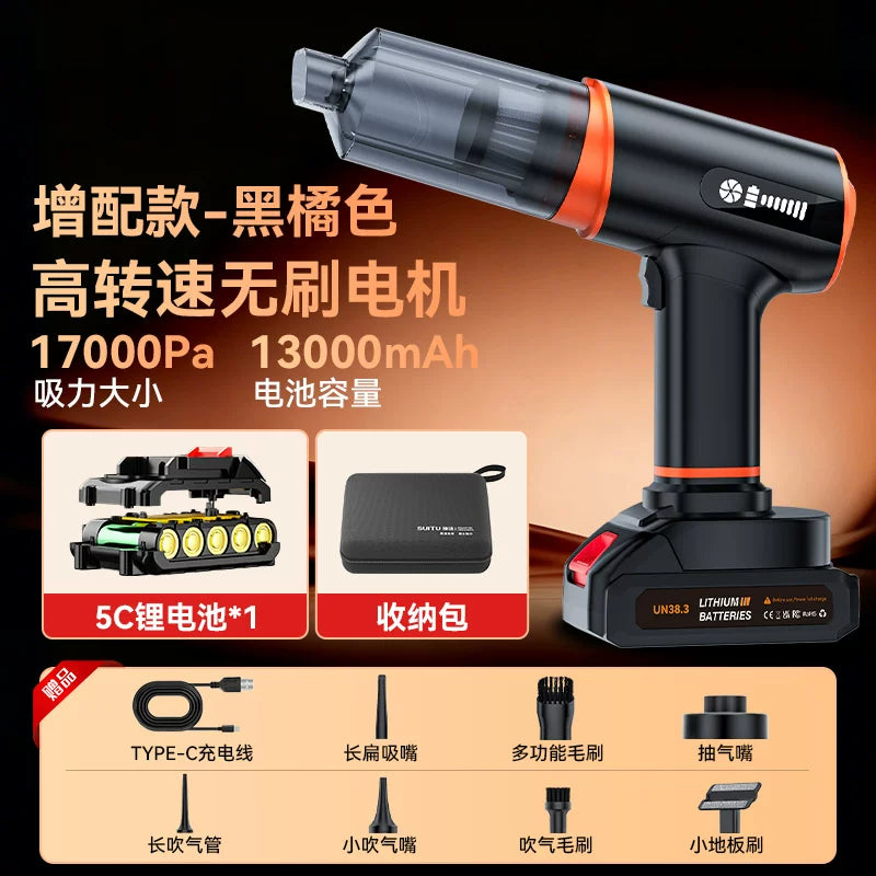 A handheld mini car vacuum cleaner with high suction power and wireless charging function, suitable for use both at home and in the car.