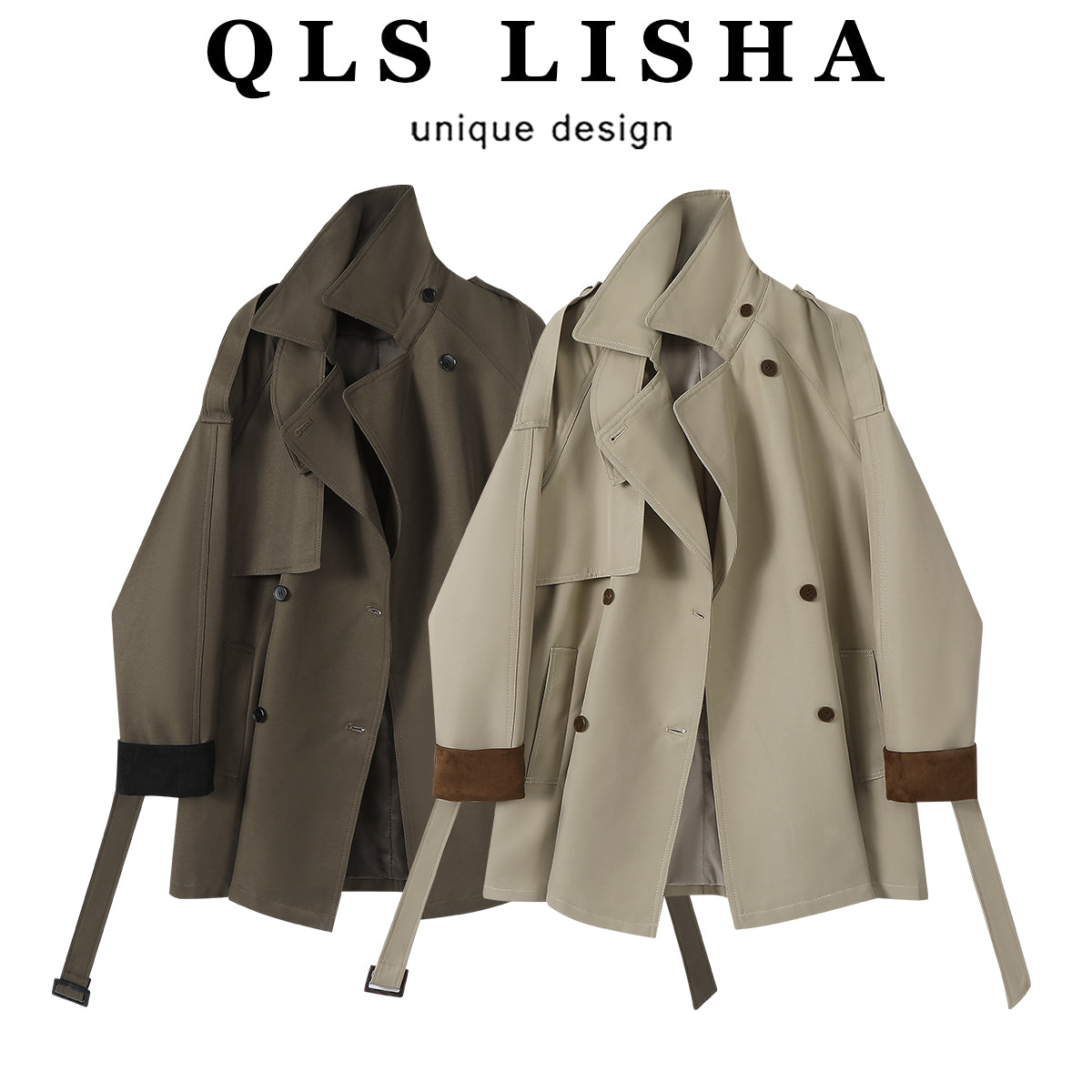 Chorissa-nın erkən payız Koreya üslubunda qadınlar üçün rahat və gündəlik qısa trençkot, yüksək səviyyəli və gözəl top.