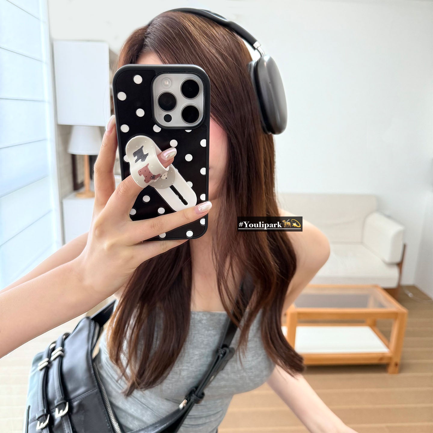 Yuri Park ins sevimli Koreya polka nöqtəli bala bandaj tutacağı 15 17pro Apple 17ProMax mobil telefon qutusu iPhone16 hər şey daxil 17 yeni 14Promax qadınlar üçün qoruyucu örtük