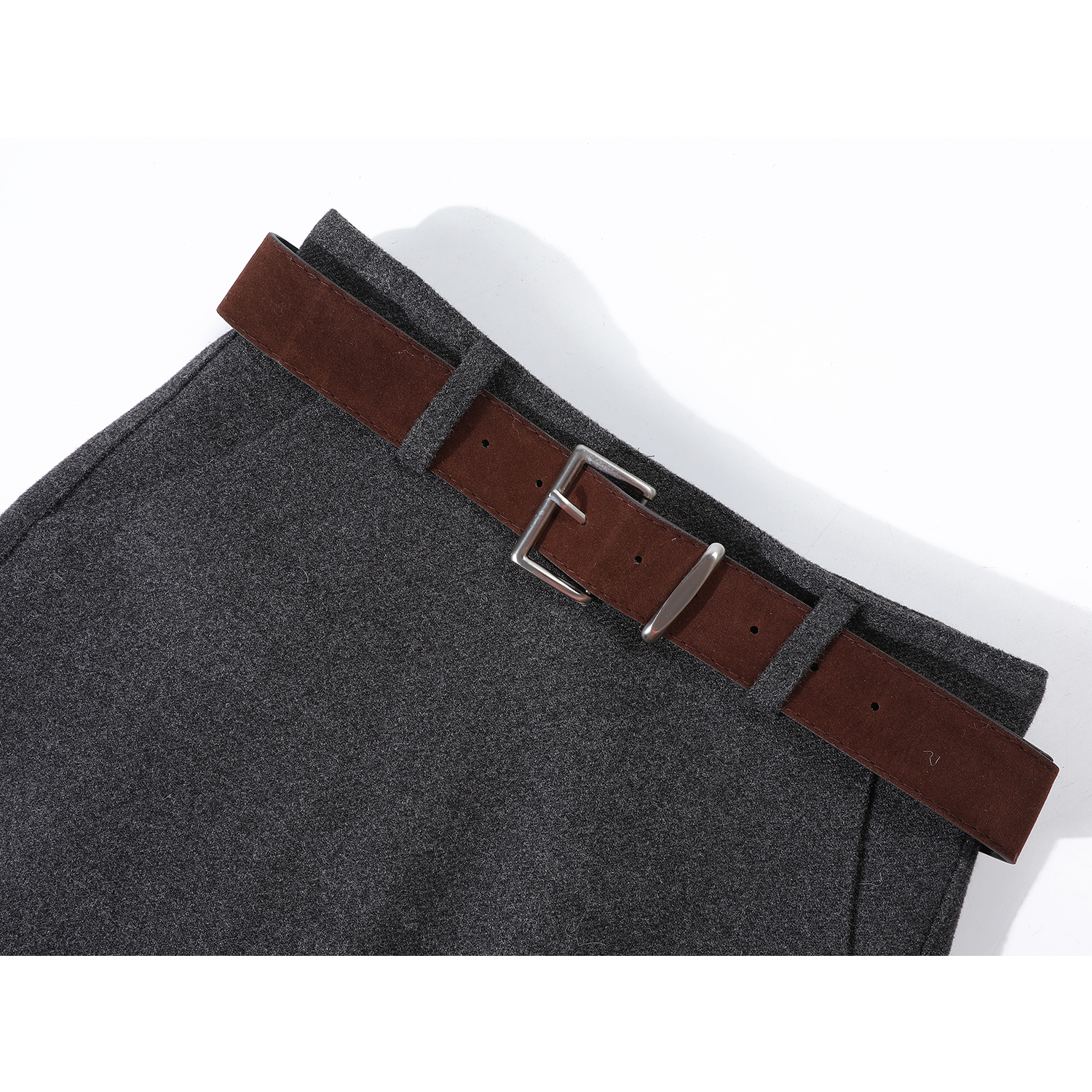 Cholisa Koreya Üslubunda Yüksək Seçimli Boz Midi Ətək, Dəbli və Çoxfunksiyalı Payız/Qış Yun Qısa Ətək A-xəttli Bodycon Ətək