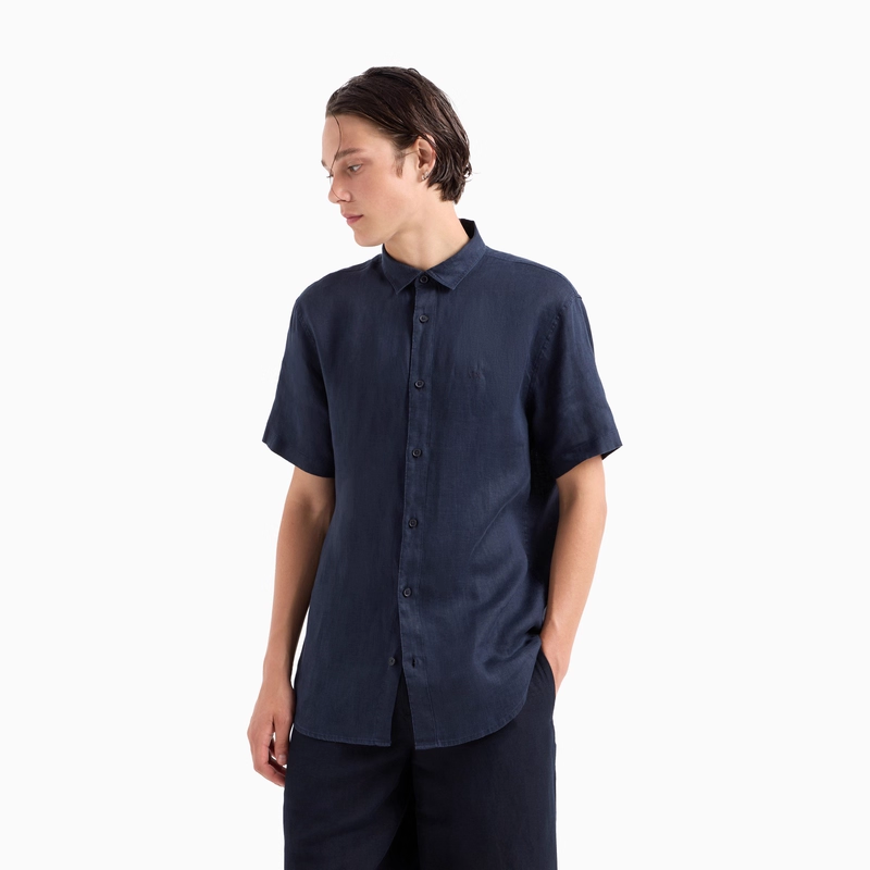 ARMANI EXCHANGE / Armani Payız/Qış Kişi Kətan Qısaqol İşgüzar Kostyum Ağ Köynək