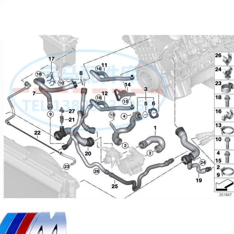 BMW 6 Seriyası, 7 Seriyası, E63, E64, E66, F02, 630, 730, N52, N53 soyuq su nasosu su borusu möhürləyici contaları üçün uyğundur.