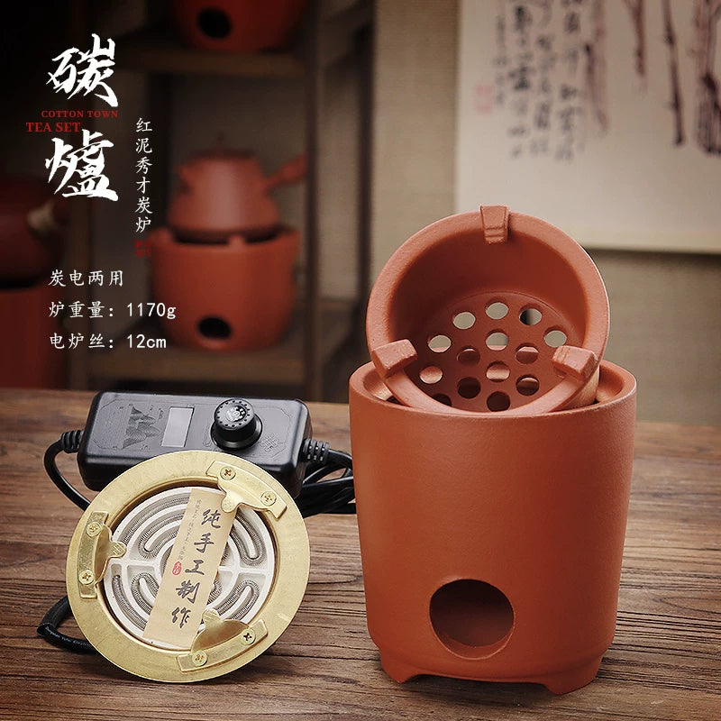 Chaozhou qırmızı palçıq qum çaydanı iki məqsədli kömür sobası çay hazırlamaq üçün soba ətrafında açıq məişət elektrik sobası məftilli elektrik qazanı Chaoshan kiçik soba