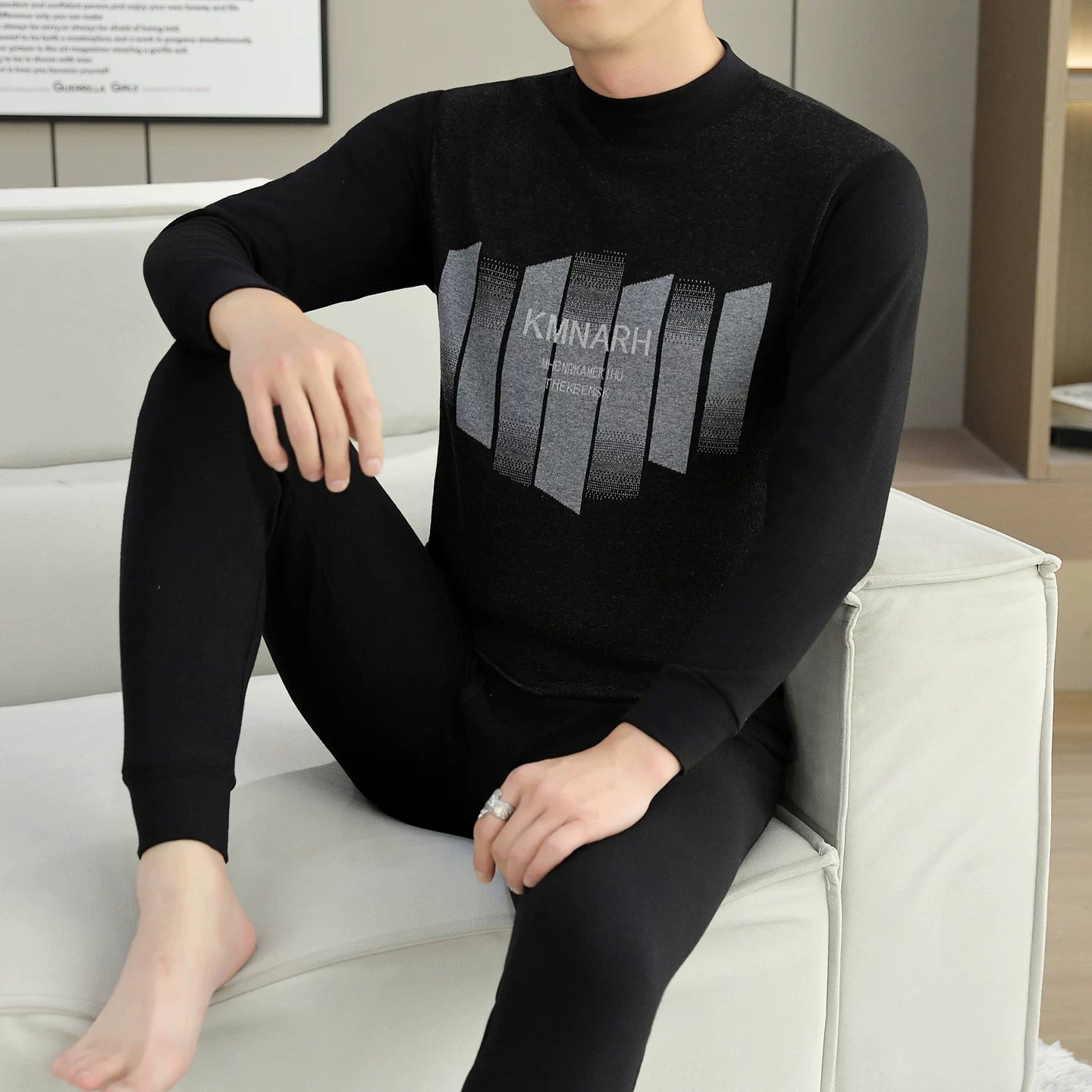 Kişilər üçün 100% Pambıqdan Payız və Qış üçün Termal Alt Geyim Dəsti, Sincan Təmiz Pambıqdan Əsaslı Köynək, Dəyirmi Yaxalıq, Jakarlı Termal Alt Geyim, Dəbli Kişi Geyimləri