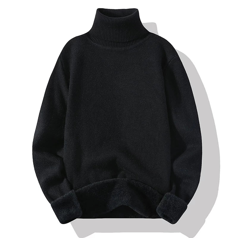 Kişilər üçün balıqçı yaxalı sviter, yun sviter, payız və qış iç qatı, flis astarlı, qalınlaşdırılmış ağ bir hissəli flis trikotaj