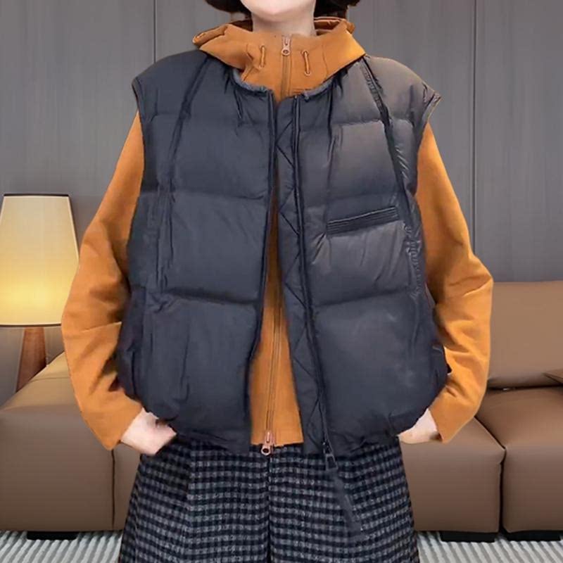 Koreya üslubunda qadınlar üçün boş dairəvi yaxalı pambıq jilet, payız və qış, böyük ölçüdə, bir az dolğun qızlar üçün, çoxfunksiyalı qolsuz jilet