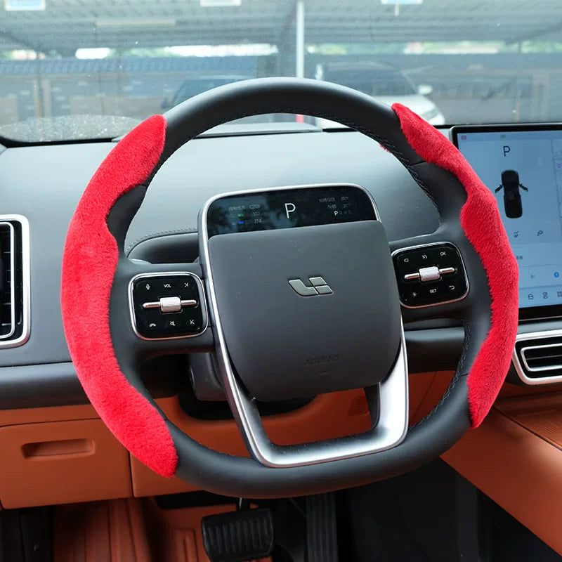 Winter car steering wheel cover, soft, high quality, non-slip, warm, mink fleece, short soft, semi-closed steering wheel cover