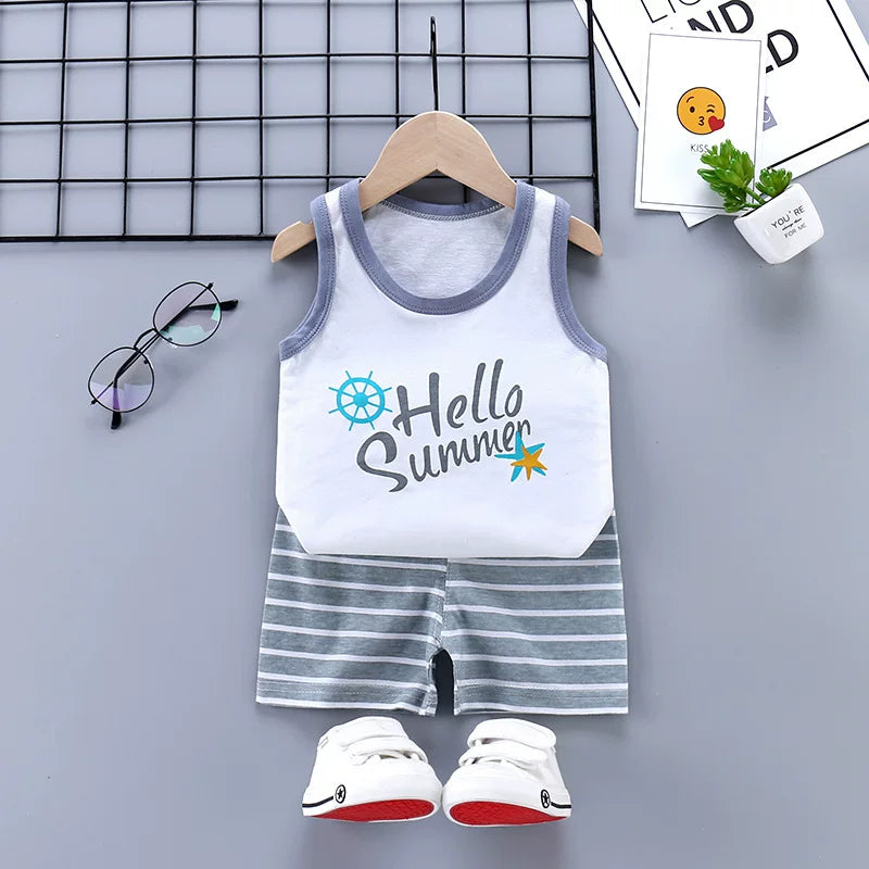 2PCS Uşaq Geyim Jilet Kostyum Uşaq Dəstləri Summer Cott