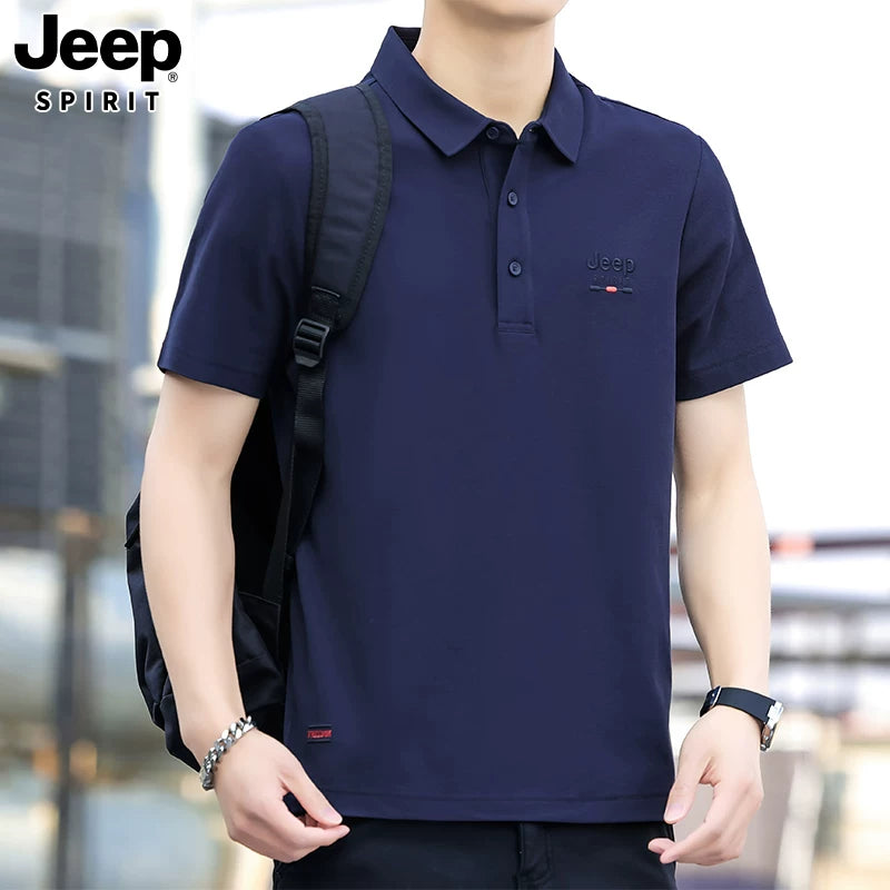 JEEP Jeep kişi qısaqol POLO köynəyi yaz və yay yeni təsadüfi çox yönlü yaxa köynək kişi boş böyük ölçülü kişi geyimi
