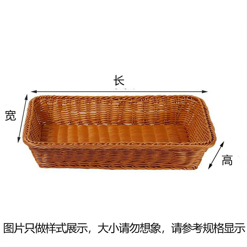 Düzbucaqlı imitasiya rattan meyvə səbəti, plastik toxunmuş çörək səbəti, supermarket ekran səbəti, məişət qəlyanaltı saxlama səbəti