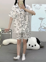 2026 Yeni Buz İpək Pijama Qadın Yay Qısaqol Karikatura Sevimli Yağ mm Plus Size Tələbə Ev Geyimi Dəsti