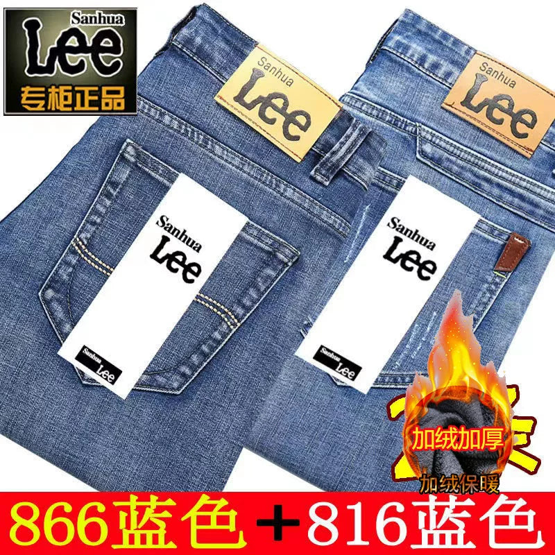 Payız/Qış üçün Kişilər üçün Qalın Yun Astarlı Cins Şalvar, İşgüzar Üslubda, Boş Formada, Düz Ayaqlı, Gündəlik, Uzun Şalvar, Elastik, Davamlı və Geyilməyə Davamlı