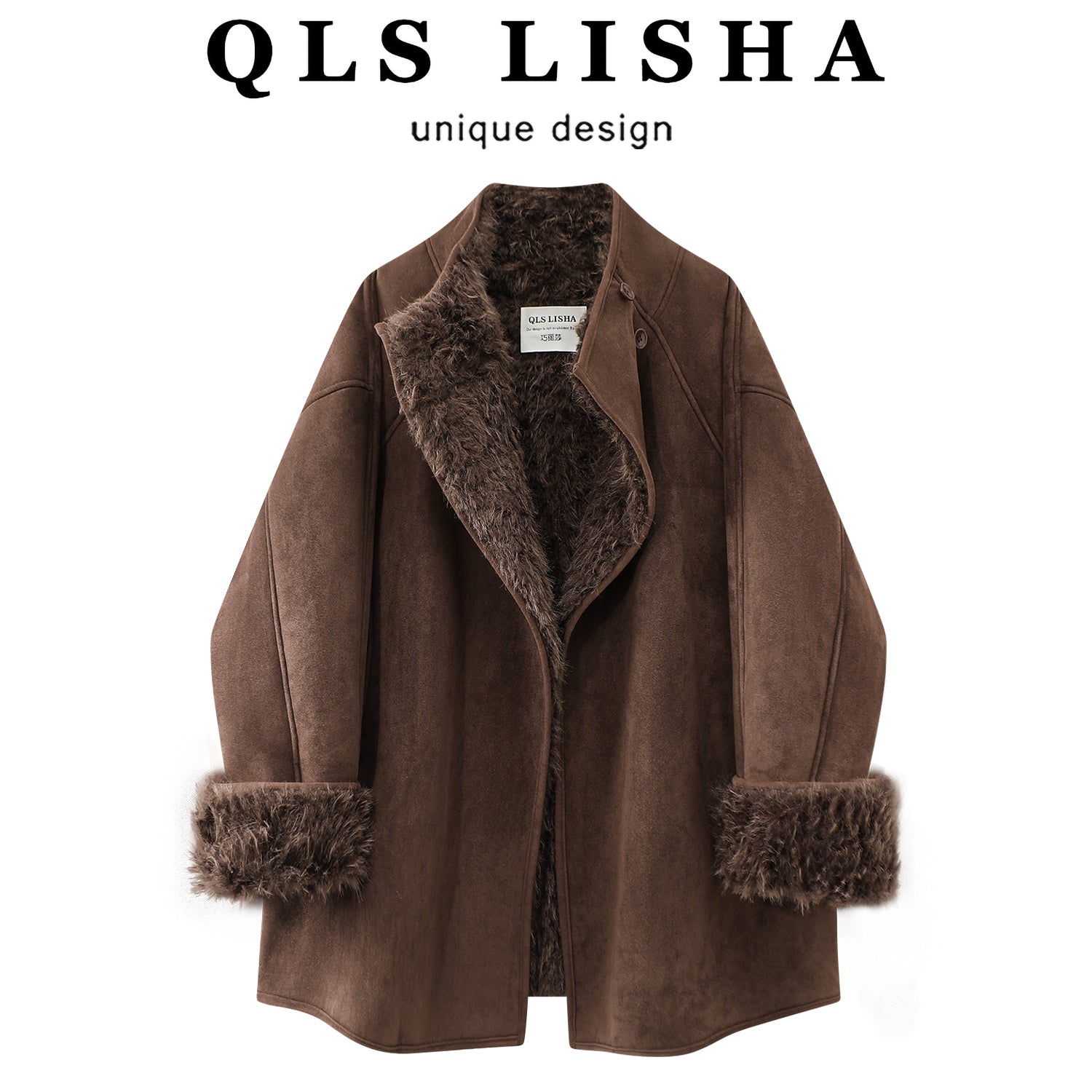 Cholisa-nın çox şirin, yun astarlı, qalınlaşdırılmış quzu yunundan zamşa paltosu, qadınlar üçün isti qış üst geyimi.