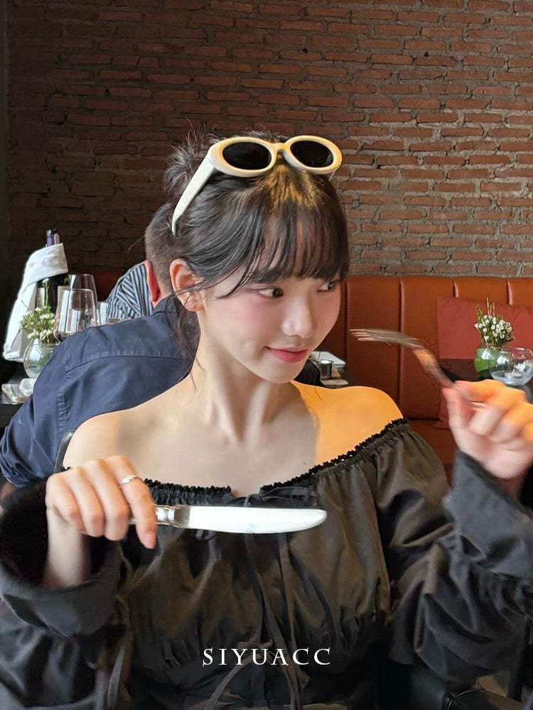 Yoo Jimin'in eyni günəş eynəyi Koreya stili y2k yay səyahət fotoşəkili günəşdən qoruyucu günəş eynəyi qız eynəkləri saç aksesuarları