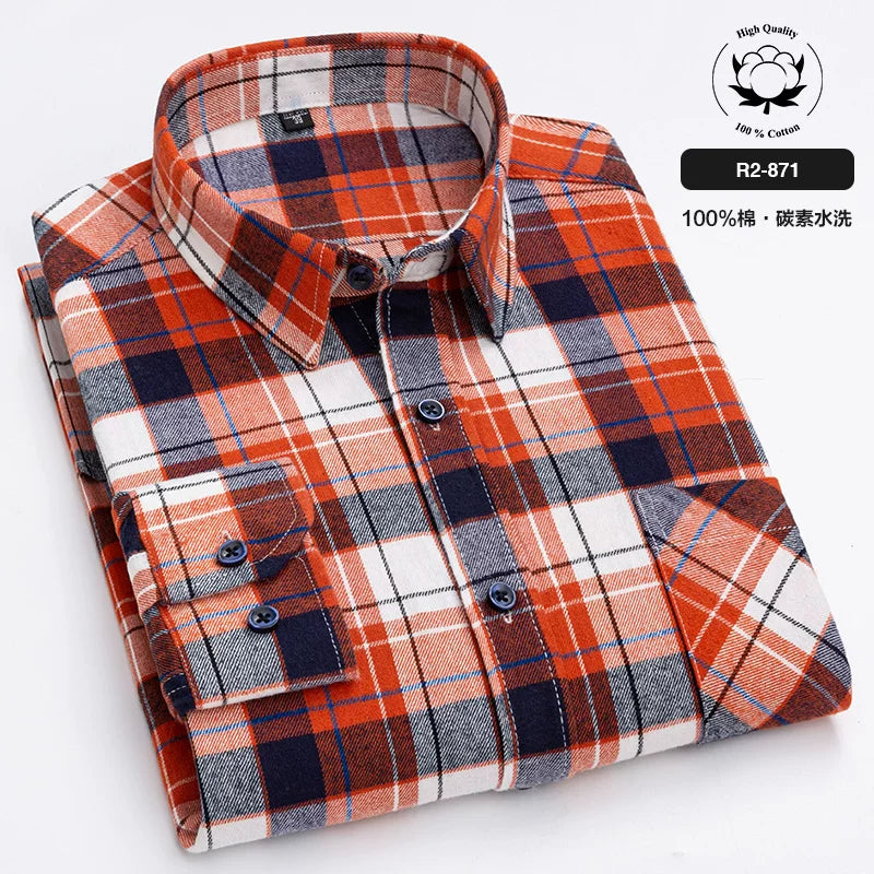 Paul 100% Pambıq Kişilər üçün Fırçalanmış Uzunqol Köynək, Gənc və Orta Yaşlı Kişilər üçün Gündəlik Pambıq Dama-dama Köynək, Böyük Ölçülü Kişi Geyimləri