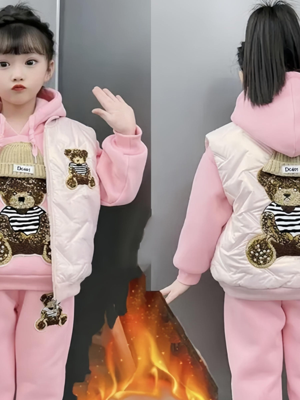 Koreya üslubunda qızlar üçün payız/qış üç hissəli dəst, dəbli, flis astarlı, qalınlaşdırılmış jilet və sviter, 2025-ci ilin yeni modeli.