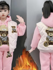 Koreya üslubunda qızlar üçün payız/qış üç hissəli dəst, dəbli, flis astarlı, qalınlaşdırılmış jilet və sviter, 2025-ci ilin yeni modeli.