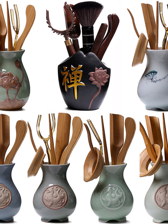 Seramik Çay Mərasimi Six Gentlemen Qarışıq Dəst Kung Fu Çay Dəsti Ehtiyat Hissələri Bambuk Çay Çay Klipləri Maqqaş Maqqaş