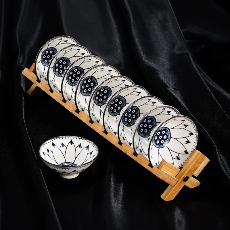 Mavi və ağ bambuk papaq stəkanı Kung Fu çay fincanı 10 paket stəkan tutacağı ilə kiçik çay stəkanı çay stəkanı çay fincanı tək stəkan çay dəsti tək məhsul
