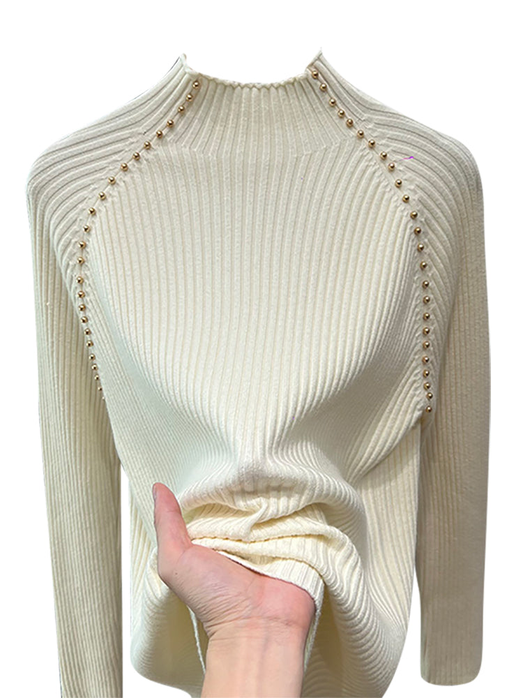 A must-have! This stylish, high-neck, long-sleeved knit shirt is a new, stylish design with a ribbed texture and is perfect for layering.