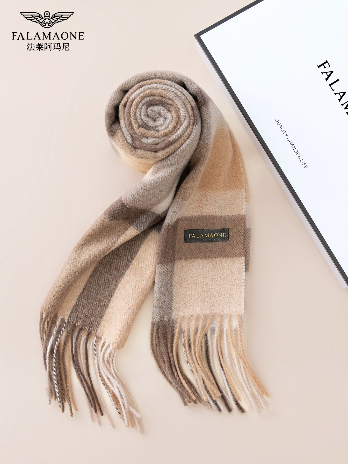 Falley Armani Women's British Style Checkered Scarf, Autumn/Winter, Pure Wool, Tasseled, Warm, Multifunctional, High Quality Shawl