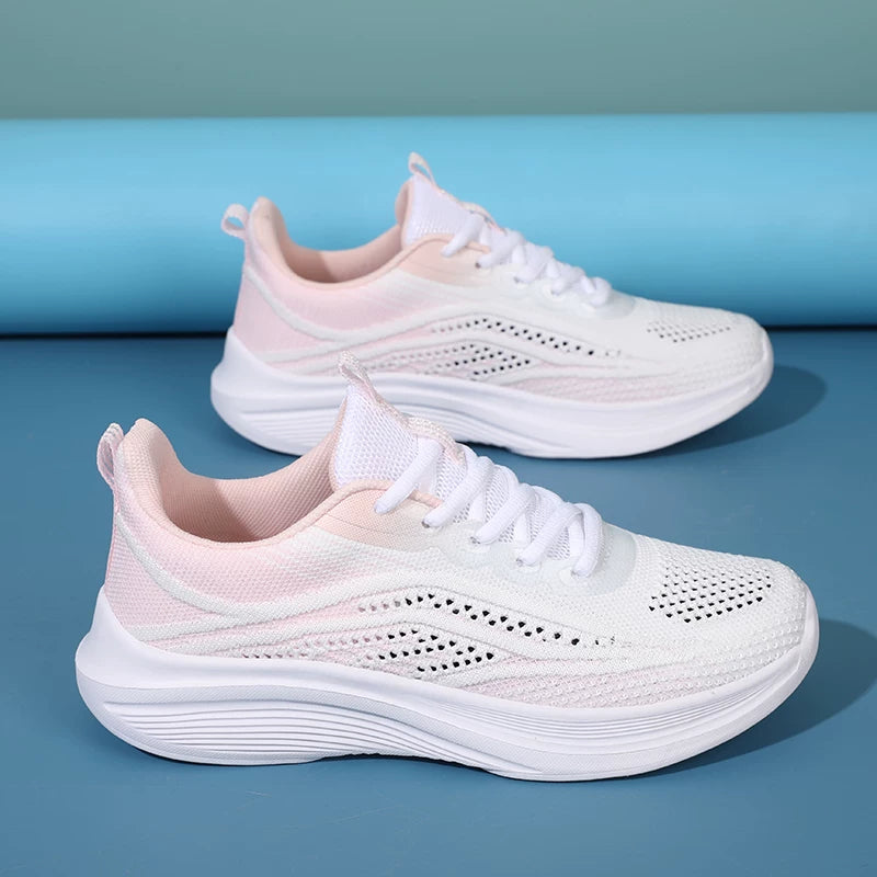 İkiqat Ulduzlu Qadın İdman Ayaqqabıları - Nəfəs alan torlu və sürüşməyən gündəlik ayaqqabılarla təchiz olunmuş yüngül yumşaq dabanlı qaçış ayaqqabıları