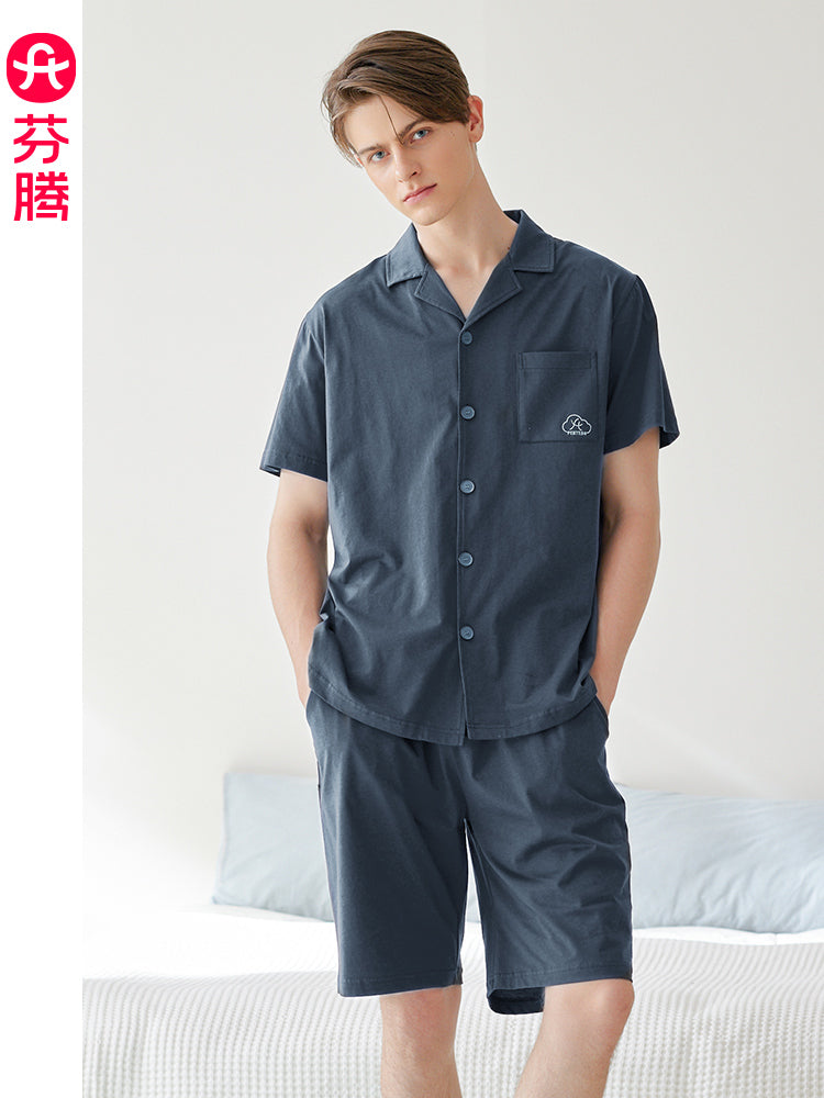 Fenton Pijama Kişi Pambıq Hırka Qısaqol Kostyum Yay Gənc Kişi Boş Gündəlik Böyük Ölçülü Pambıq Ev Geyimi