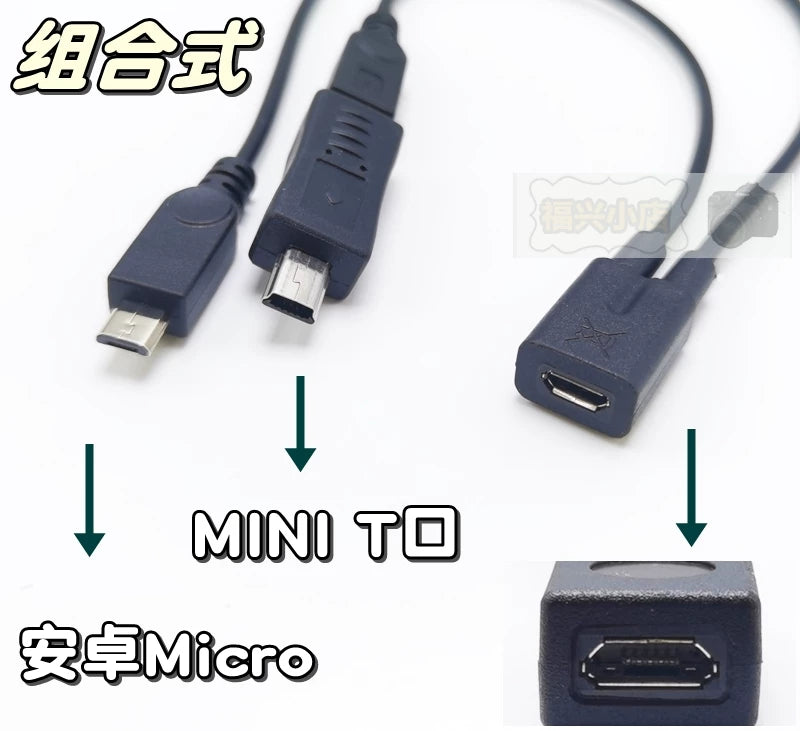 mini usb dişi ikili MINI V3 iki T portu Android mikro bir iki şarj kabeli bir dişi ikiyə