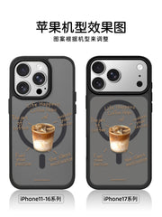 Bir fincan buz üçün uyğundur Amerika iPhone17promax mobil telefon qutusu Apple 16pro cüt Xiaomi 15pro maqnit 14 yeni stil 13 qara şəffaf niş yaradıcı sadə latte qəhvə 12