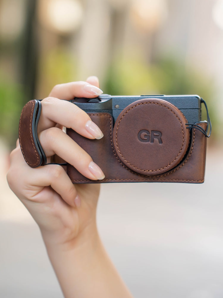 Fotoqraf/RƏF Ricoh GR3X qoruyucu qutu üçün uyğundur GR3 dəri qutu gr4 kamera qutusu Ricoh gr3hdf yarım dəst kamera çantası əsl dəri bilək qayışı obyektiv qapağı retro əsas qoruyucu çanta aksesuarları
