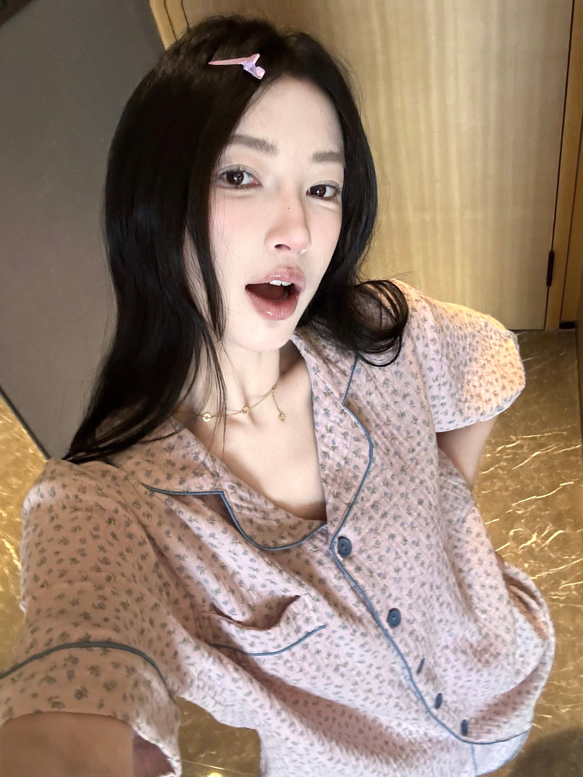 JoyceBra təravətli və yaş azaldan kiçik çiçəkli yaxalı təmiz pambıq pijama qadınlar üçün yay nazik nəfəs alan və rahat ev paltarı