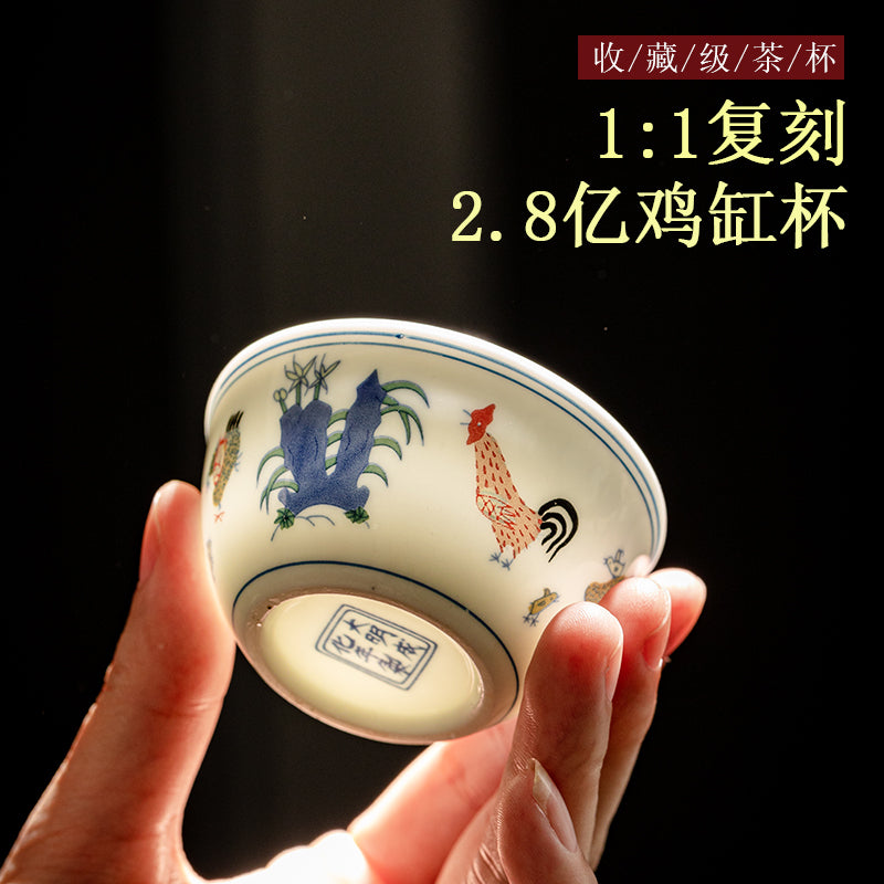 280 milyon Ming Dynasty Chenghua Doucai Toyuq Silindr Kuboku Dehua Əl istehsalı Antik Kung Fu çay dəsti Çay İçməli Ev Master Kuboku