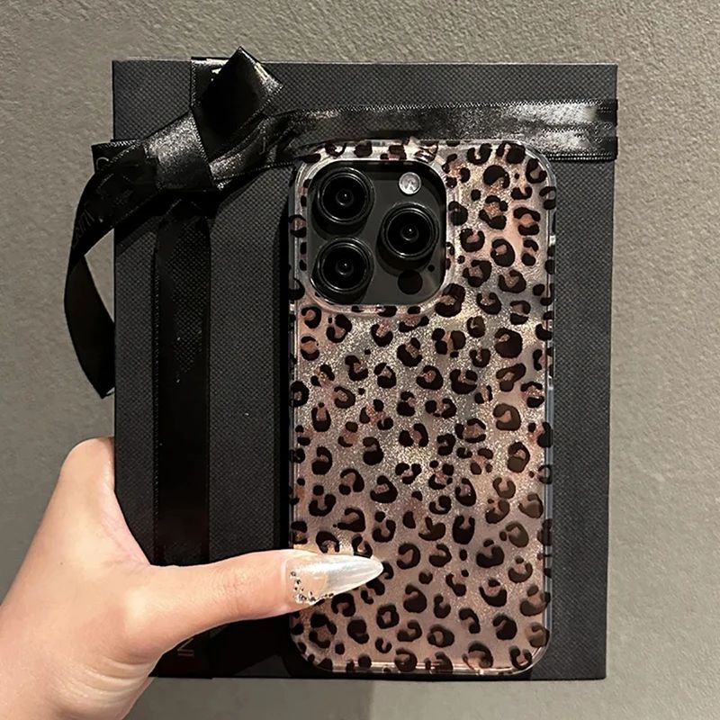 Cute leopard print transparent phone case for iPhone 16 15 14 13 1