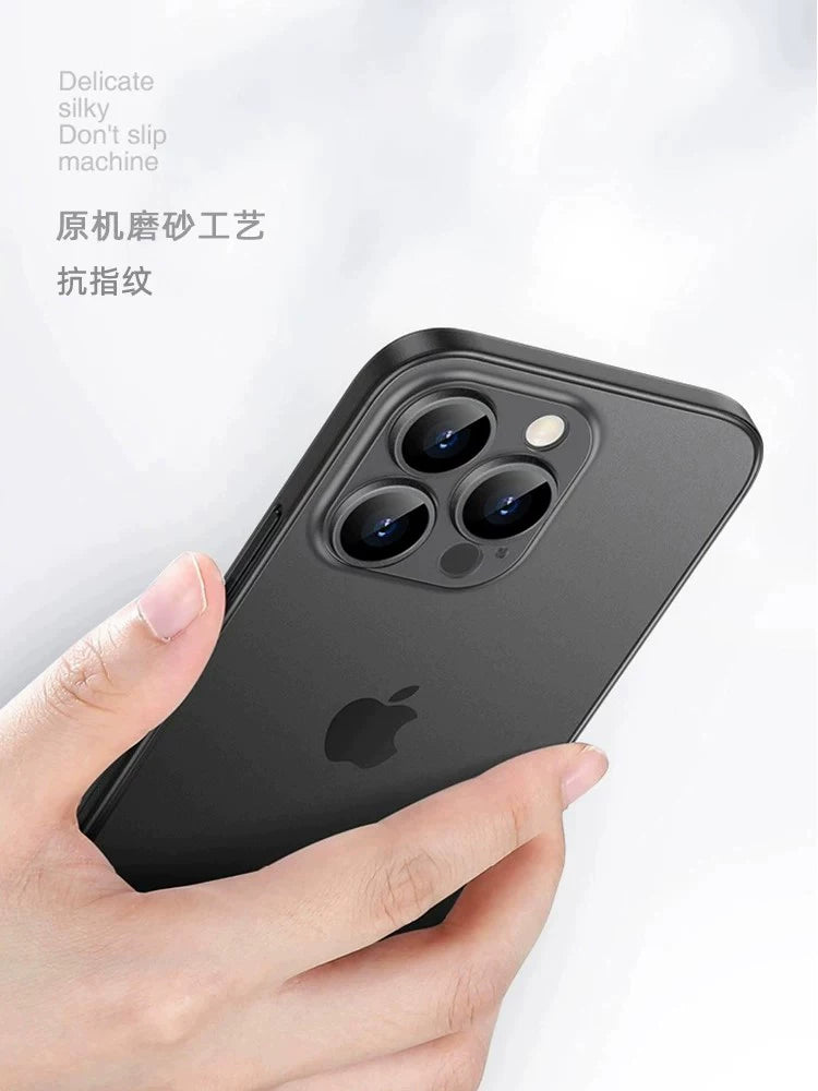 Apple 17pro max üçün uyğundur ultra nazik cib telefonu qabı iphone16pro şəffaf buzlu 15 cib telefonu qutusu 12 yeni stil 13 düşməyə qarşı bərk rəng 14 çılpaq metal hiss olunan yüksək səviyyəli silikon qara kişi sərt çantası
