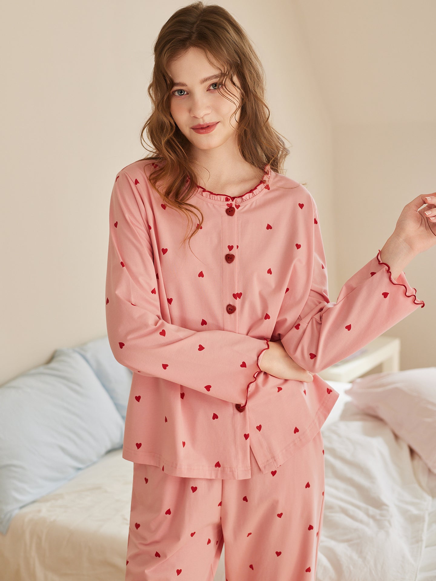 Fenton Qadın Saf Pambıq Uzunqol Pijama Yaz və Payız Pambıq Hırka Gündəlik Boş Yeni Böyük Ölçülü Ev Geyimi Dəsti