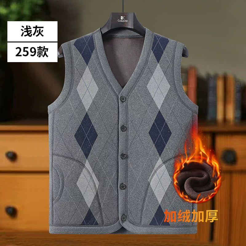 Orta və yaşlı kişilər üçün Roman kişilər üçün qış yun astarlı, qalınlaşdırılmış, isti jilet.